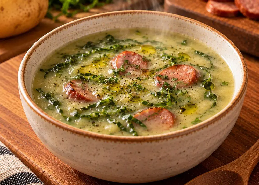 Caldo verde servido na cumbuca
