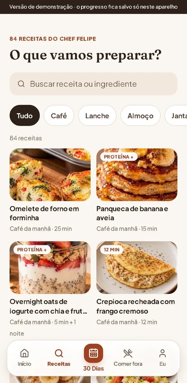 Tela do app: 84 receitas fáceis de achar