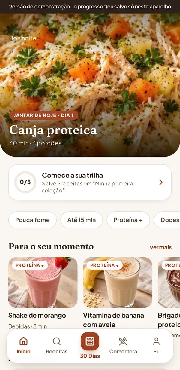 Tela inicial do app com a receita do dia